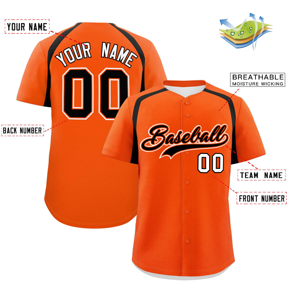 Custom Orange Black Personalized Color Block Authentic Baseball Jersey