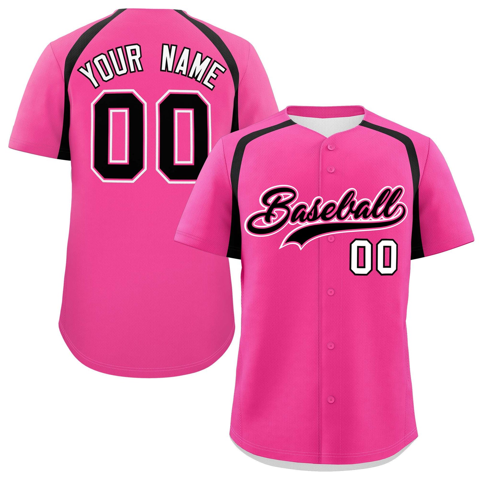 Custom Pink Black Personalized Color Block Authentic Baseball Jersey