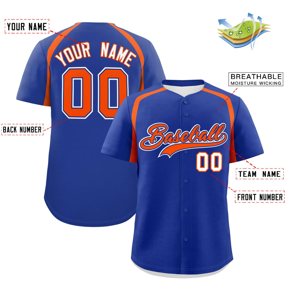Custom Royal Orange Personalized Color Block Authentic Baseball Jersey