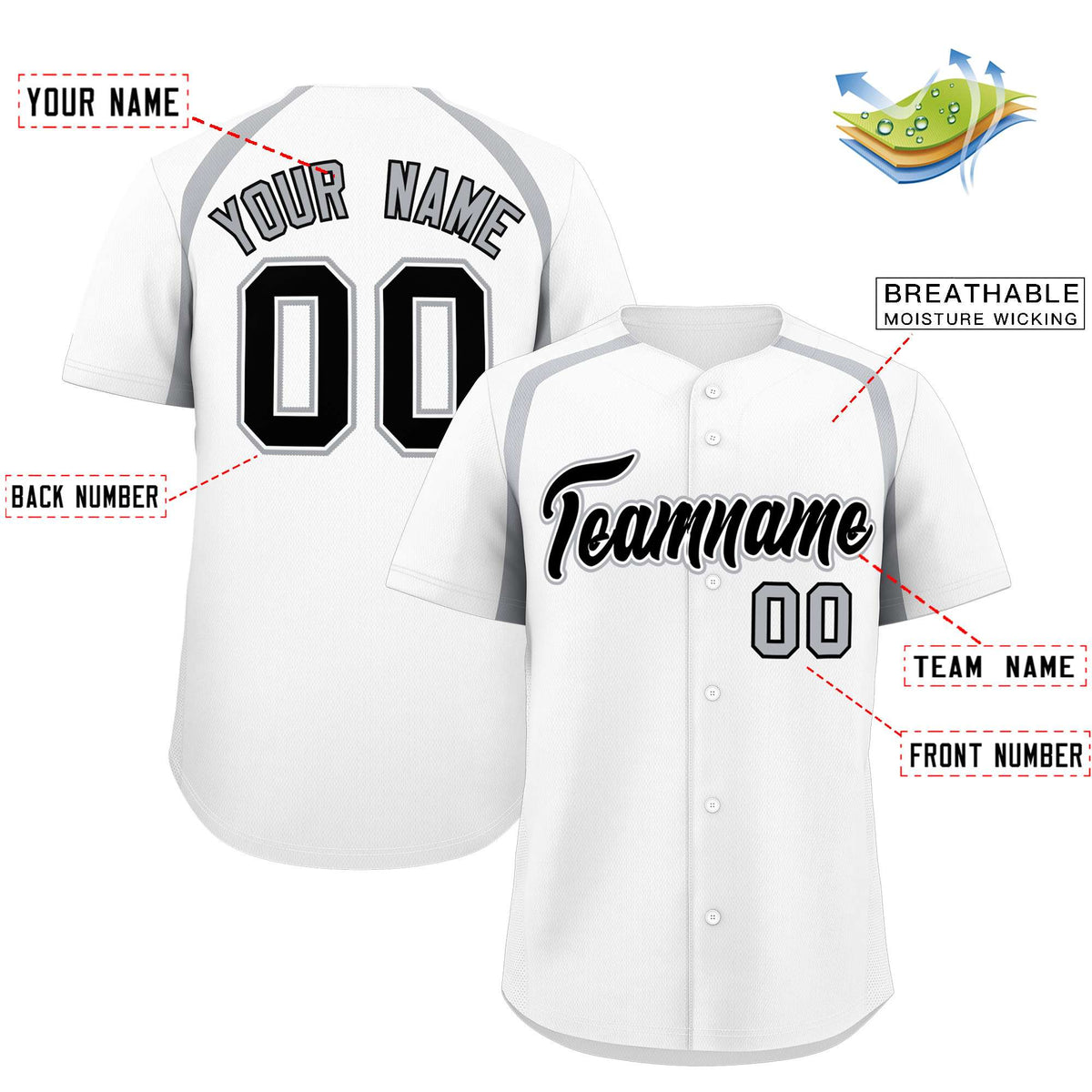 Custom White Silver Personalized Color Block Authentic Baseball Jersey