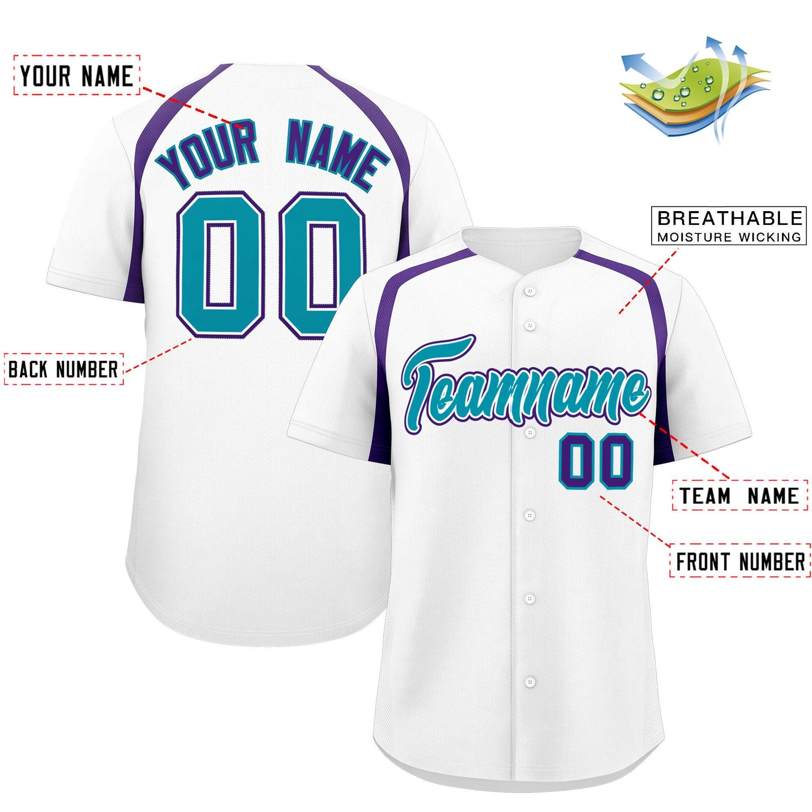 Custom White Purple Personalized Color Block Authentic Baseball Jersey