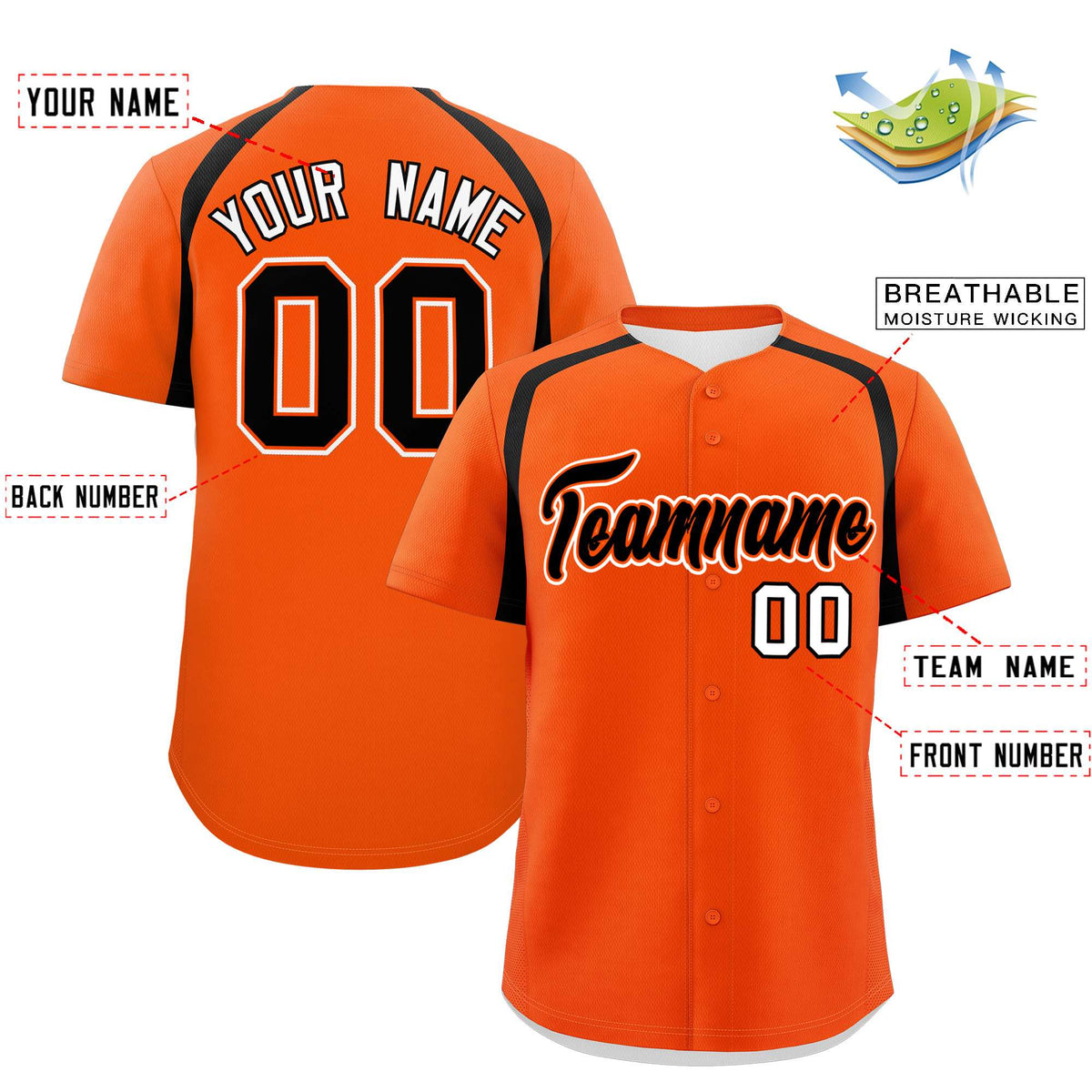 Custom Orange Black Personalized Color Block Authentic Baseball Jersey