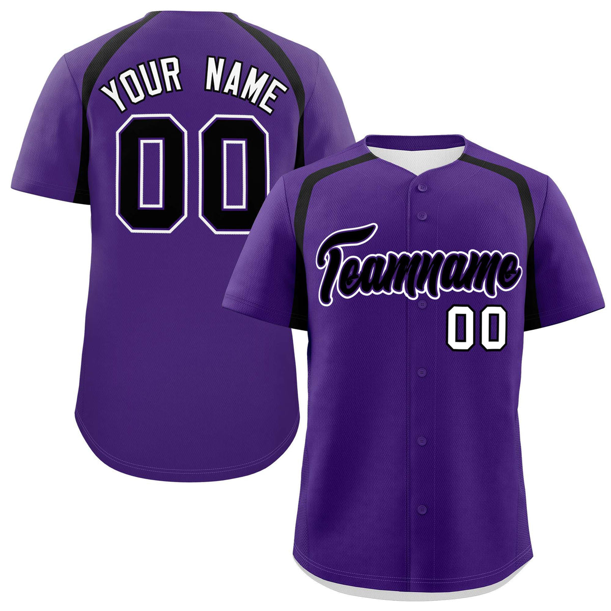 Custom Purple Black Personalized Color Block Authentic Baseball Jersey