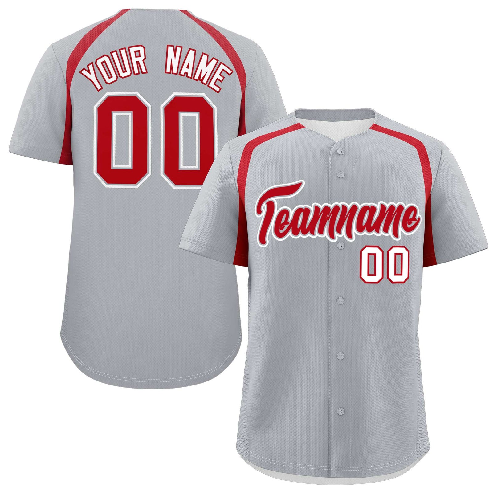 Custom Silver Red Personalized Color Block Authentic Baseball Jersey