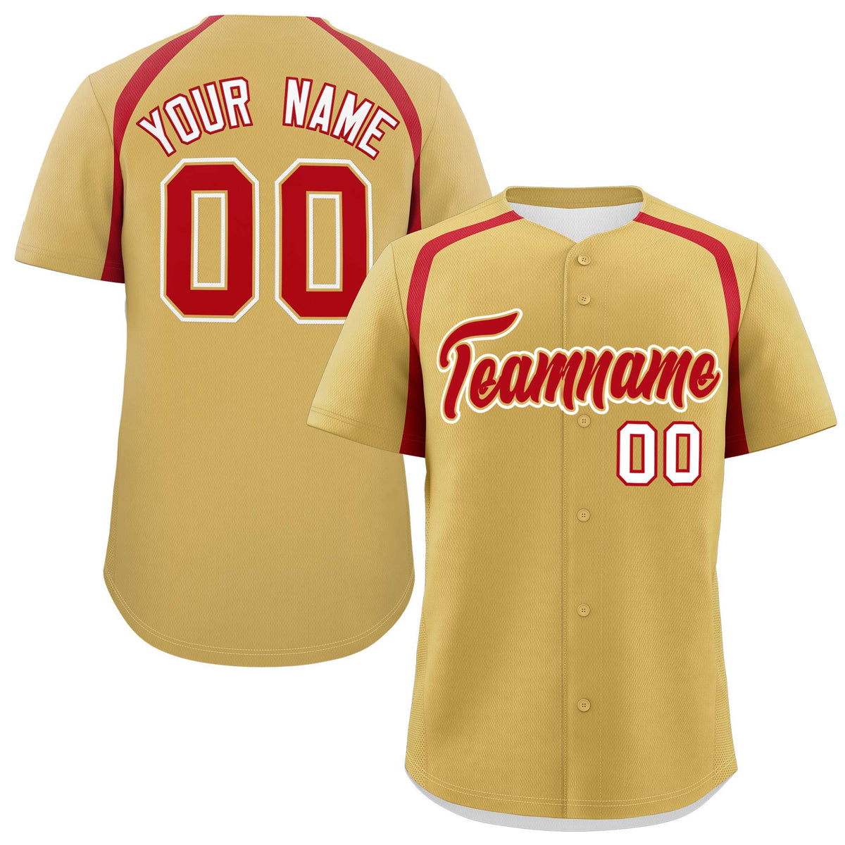 Custom Old Gold Red Personalized Color Block Authentic Baseball Jersey