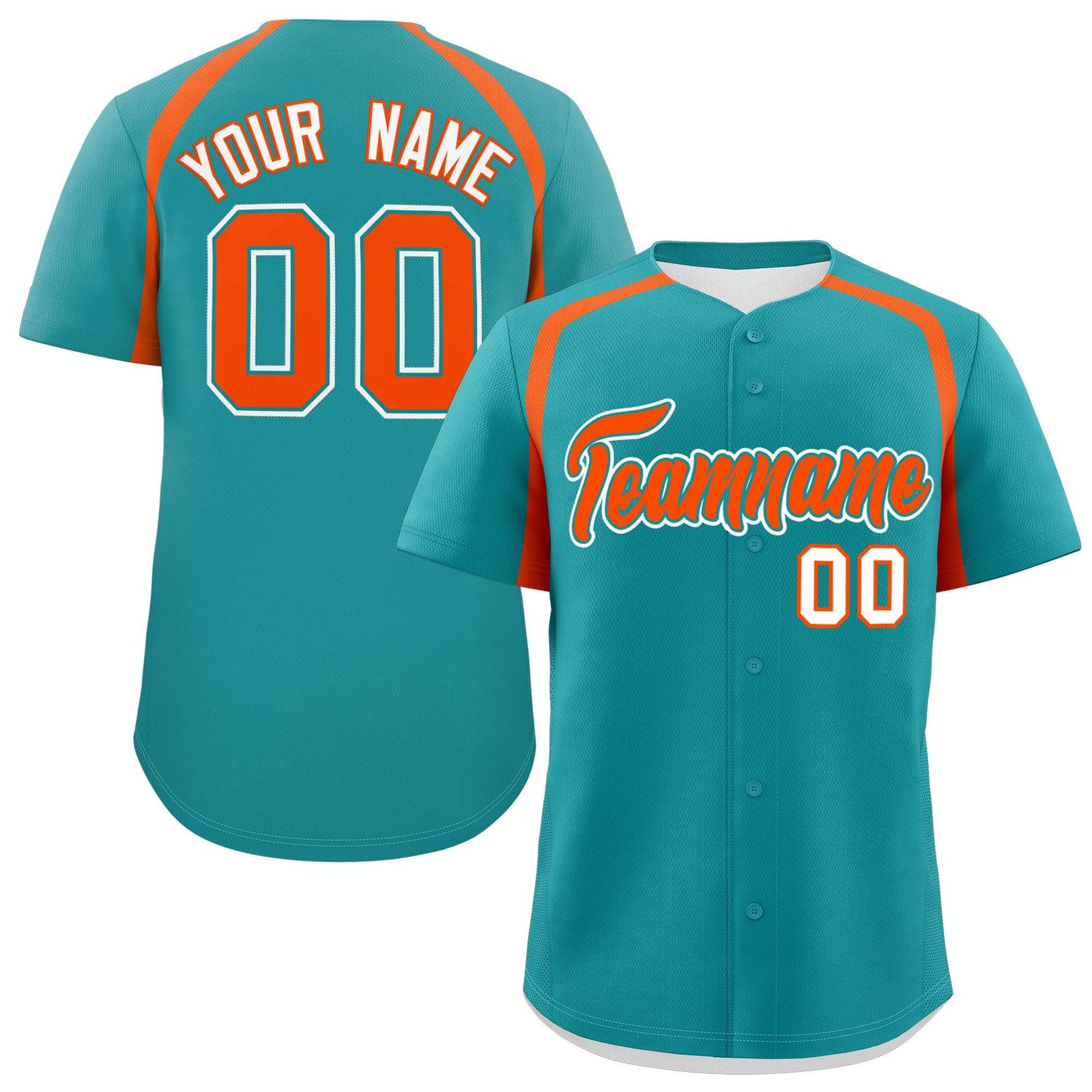 Custom Aqua Orange Personalized Color Block Authentic Baseball Jersey