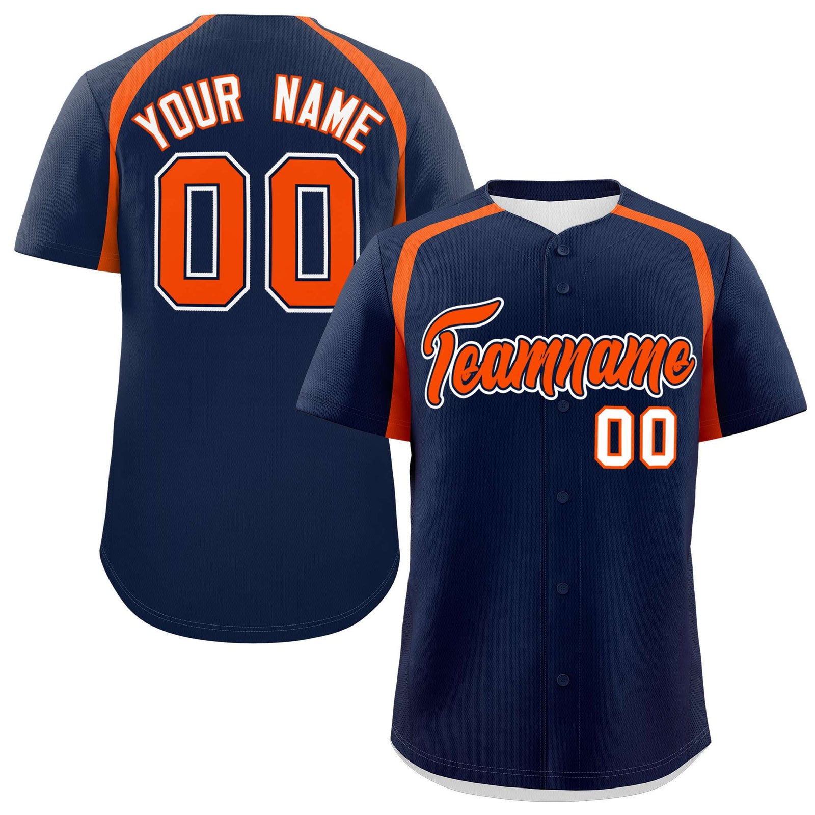 Custom Navy Orange Personalized Color Block Authentic Baseball Jersey