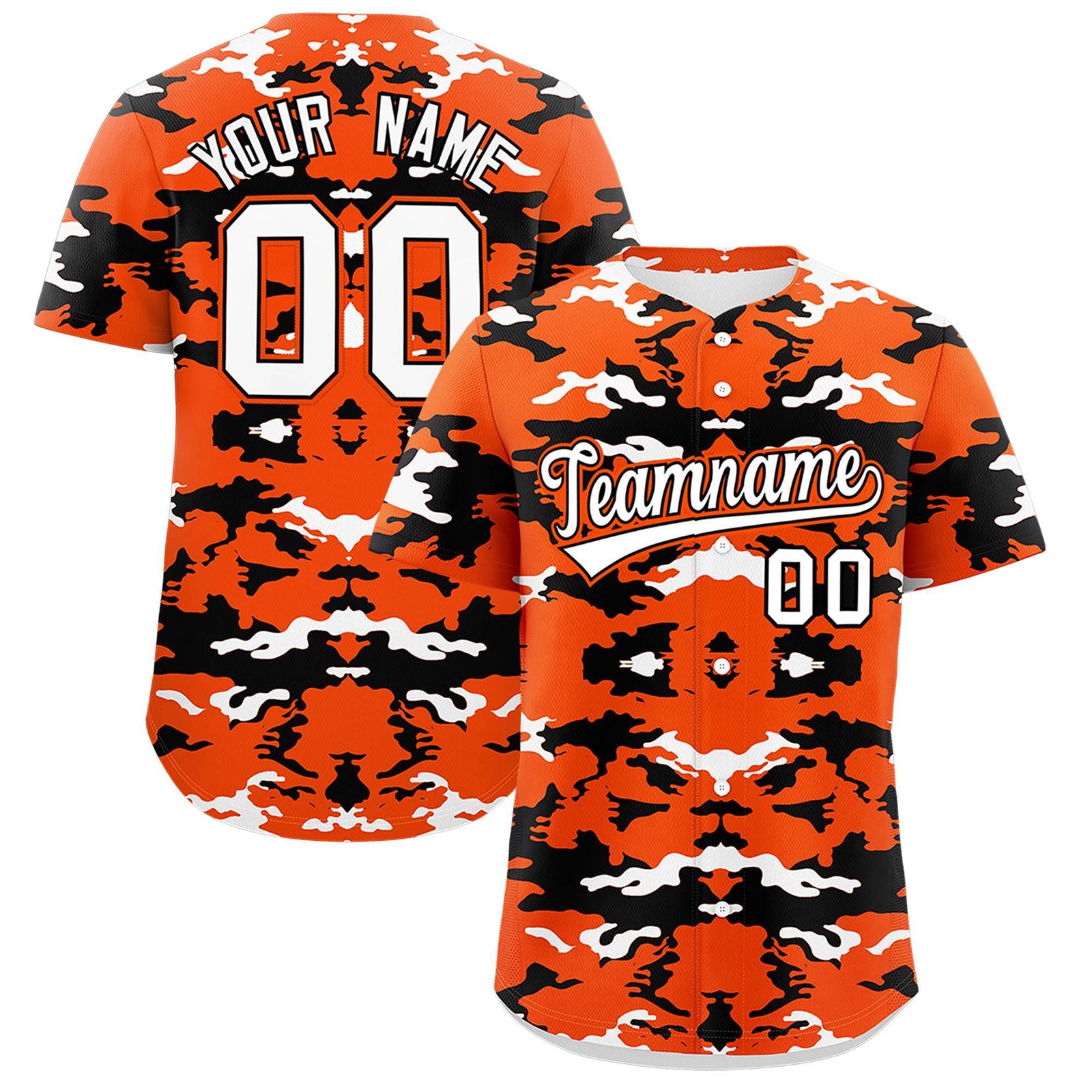 Custom Orange White-Black Personalized Camo Design Authentic Baseball Jersey