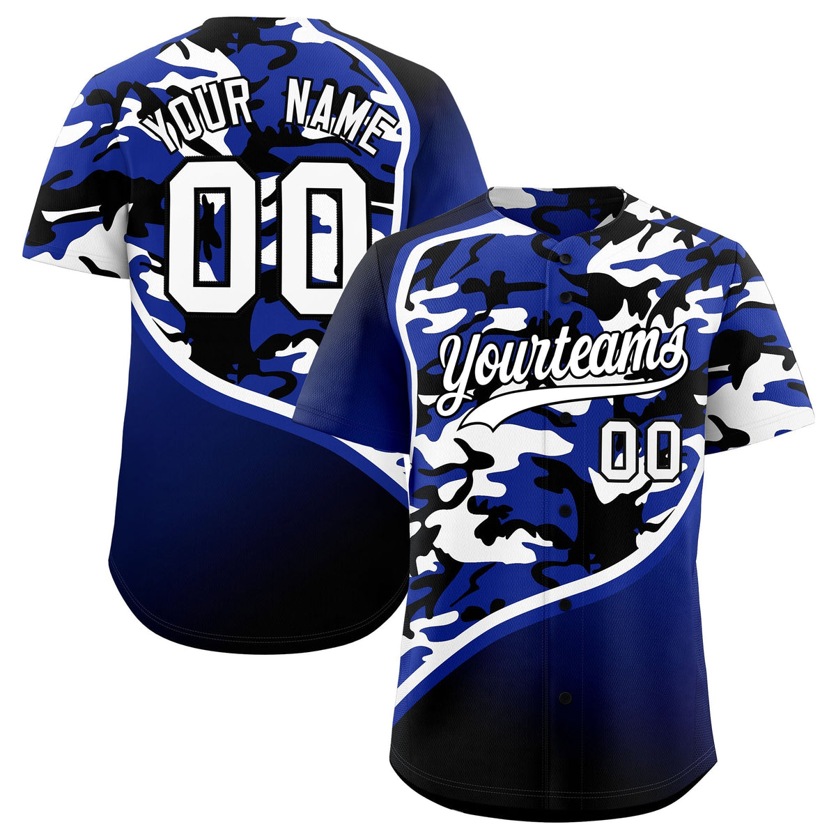 Custom Royal Blue Black White Camo Gradient Fashion Baseball Jersey | Perfect for Training,Sublimation Printed &amp; Stitched,Add Name and Numbern,Perfect for Teams | KXKSHOP