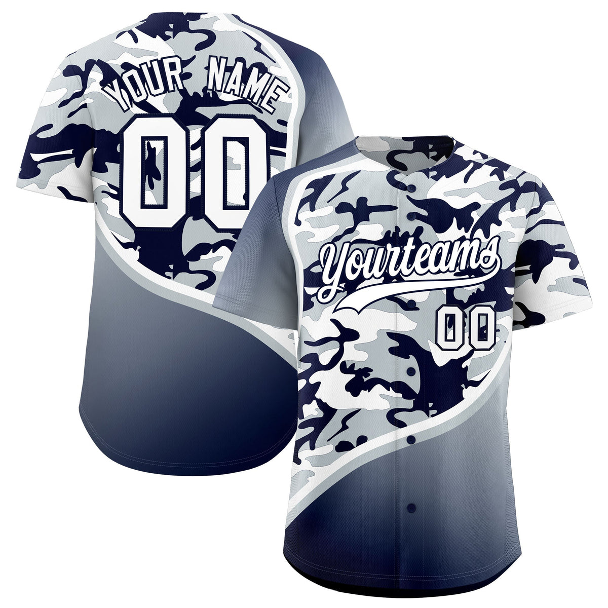 Custom Silver Navy White Camo Gradient Fashion Baseball Jersey | Perfect for Training,Sublimation Printed &amp; Stitched,Add Name and Numbern,Perfect for Teams | KXKSHOP