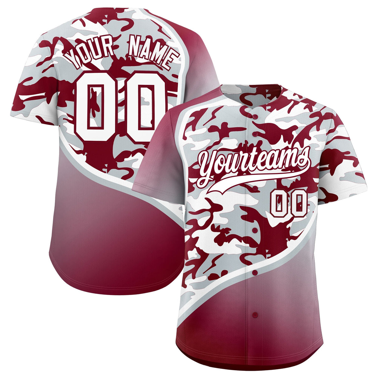 Custom Silver Crimson White Camo Gradient Fashion Baseball Jersey | Perfect for Training,Sublimation Printed &amp; Stitched,Add Name and Numbern,Perfect for Teams | KXKSHOP