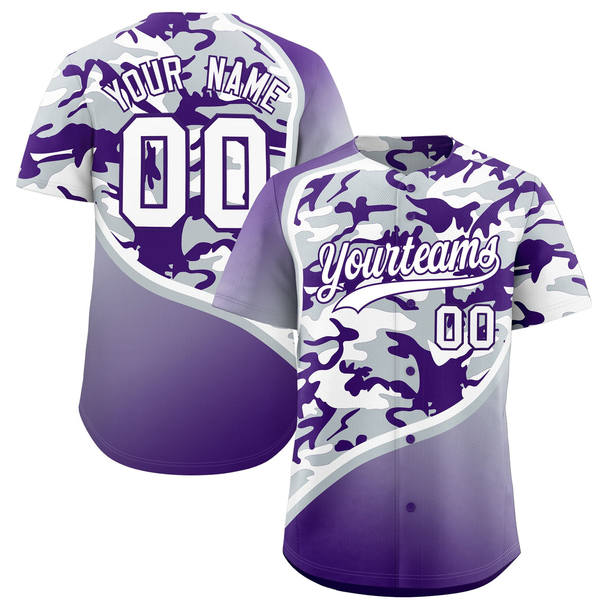 Custom Silver Purple White Camo Gradient Fashion Baseball Jersey | Perfect for Training,Sublimation Printed &amp; Stitched,Add Name and Numbern,Perfect for Teams | KXKSHOP