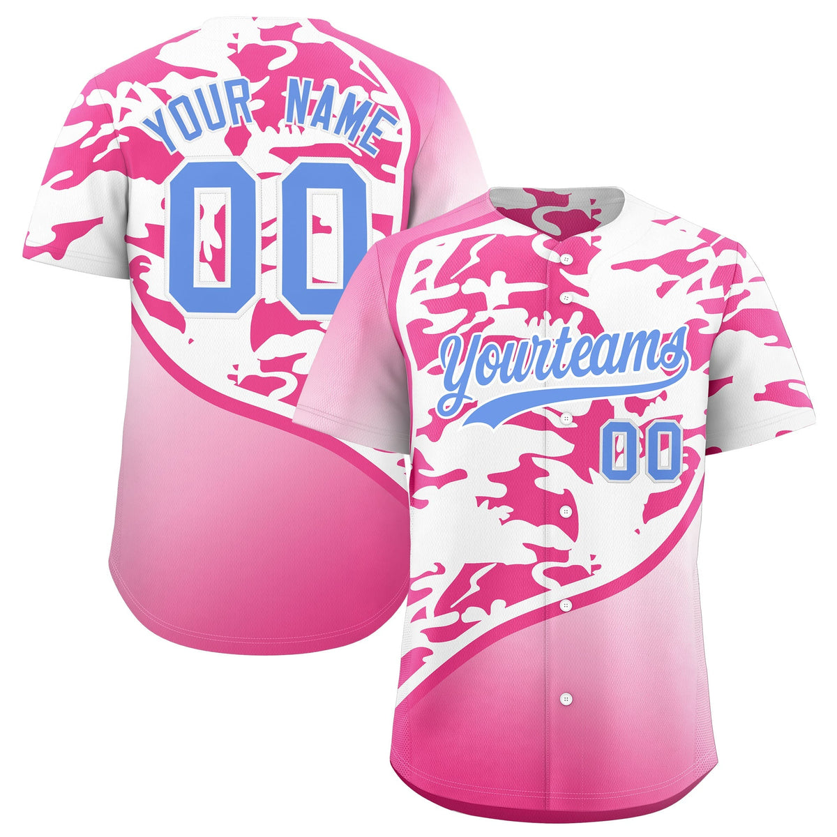 Custom White Pink Light Blue Camo Gradient Fashion Baseball Jersey | Perfect for Training,Sublimation Printed &amp; Stitched,Add Name and Numbern,Perfect for Teams | KXKSHOP