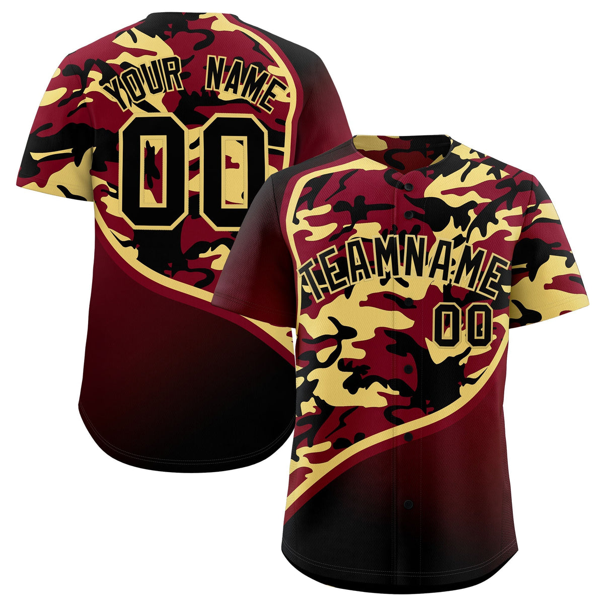 Custom Khaki Crimson Black Camo Gradient Fashion Baseball Jersey | Perfect for Training,Sublimation Printed &amp; Stitched,Add Name and Numbern,Perfect for Teams | KXKSHOP