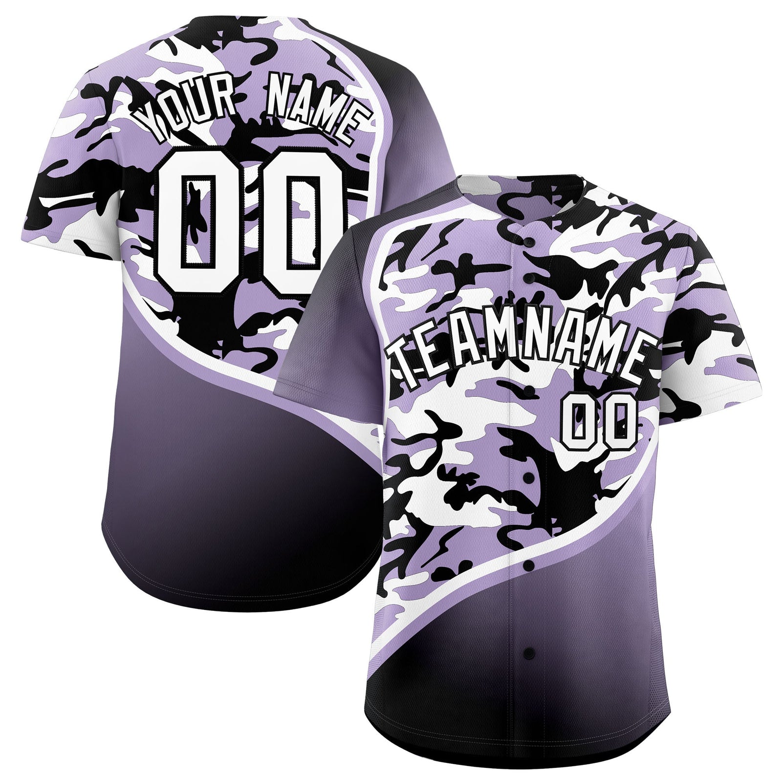 Custom Light Purple Black White Camo Gradient Fashion Baseball Jersey | Perfect for Training,Sublimation Printed & Stitched,Add Name and Numbern,Perfect for Teams | KXKSHOP