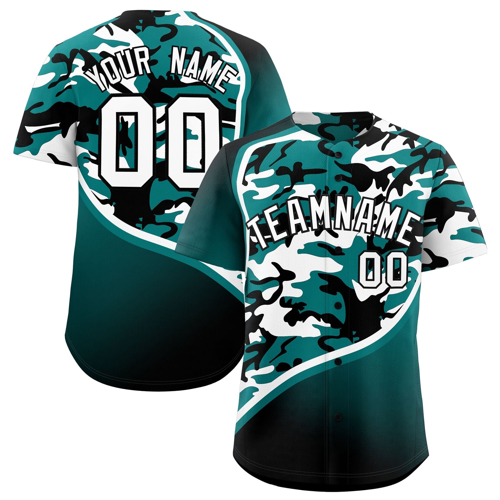 Custom Teal Black White Camo Gradient Fashion Baseball Jersey | Perfect for Training,Sublimation Printed & Stitched,Add Name and Numbern,Perfect for Teams | KXKSHOP