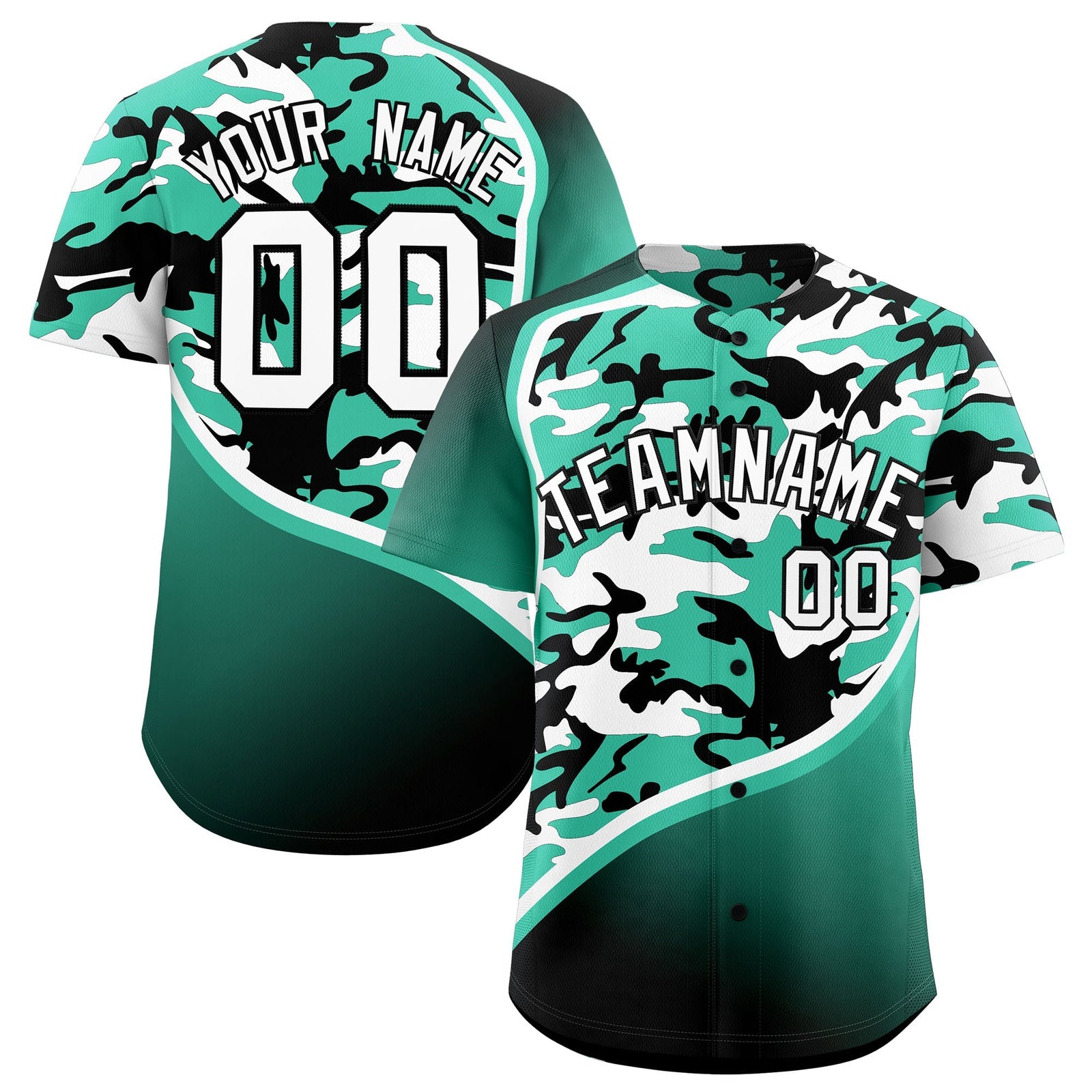 Custom Bright Green Black White Camo Gradient Fashion Baseball Jersey | Perfect for Training,Sublimation Printed & Stitched,Add Name and Numbern,Perfect for Teams | KXKSHOP