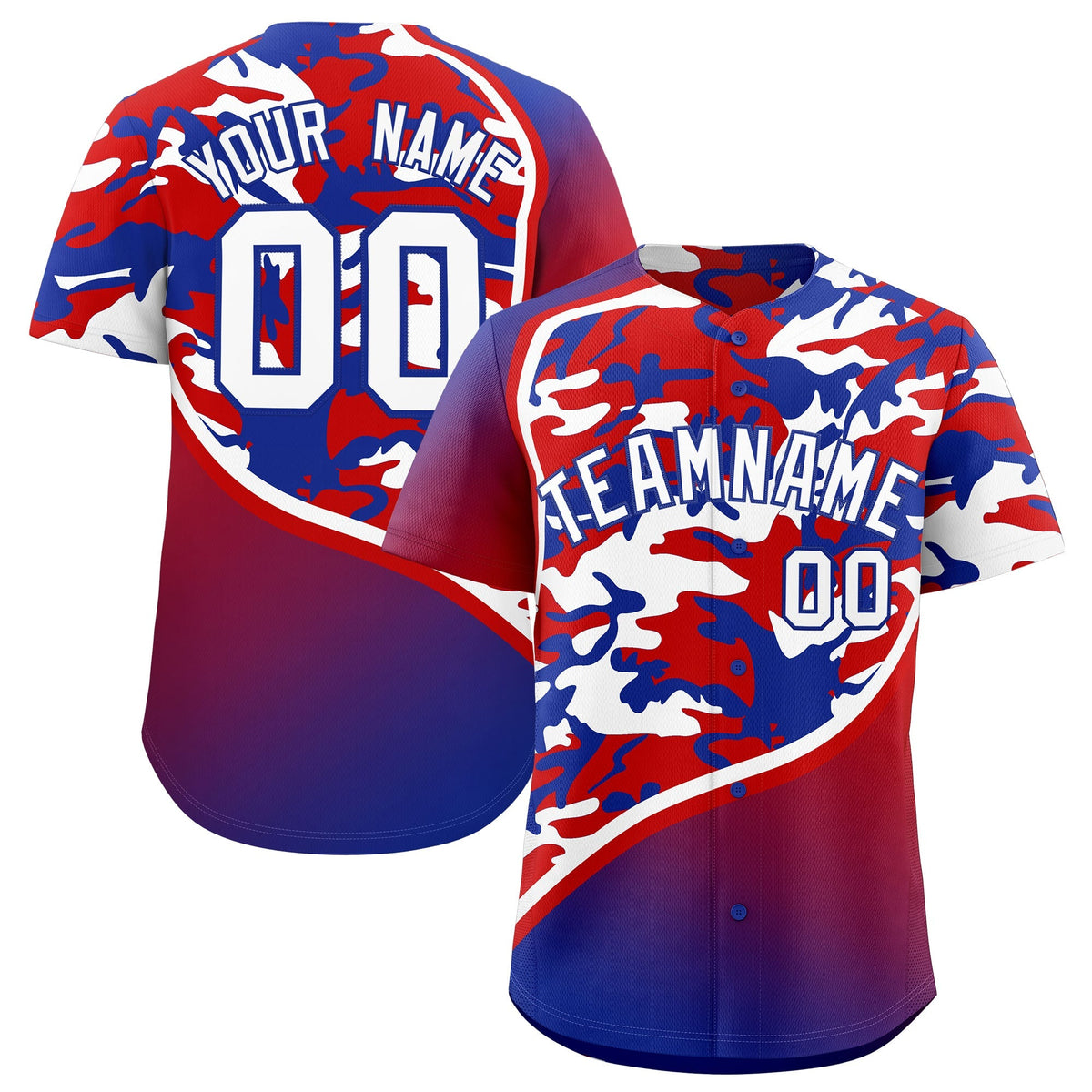Custom Red White Royal Blue Camo Gradient Fashion Baseball Jersey | Perfect for Training,Sublimation Printed &amp; Stitched,Add Name and Numbern,Perfect for Teams | KXKSHOP