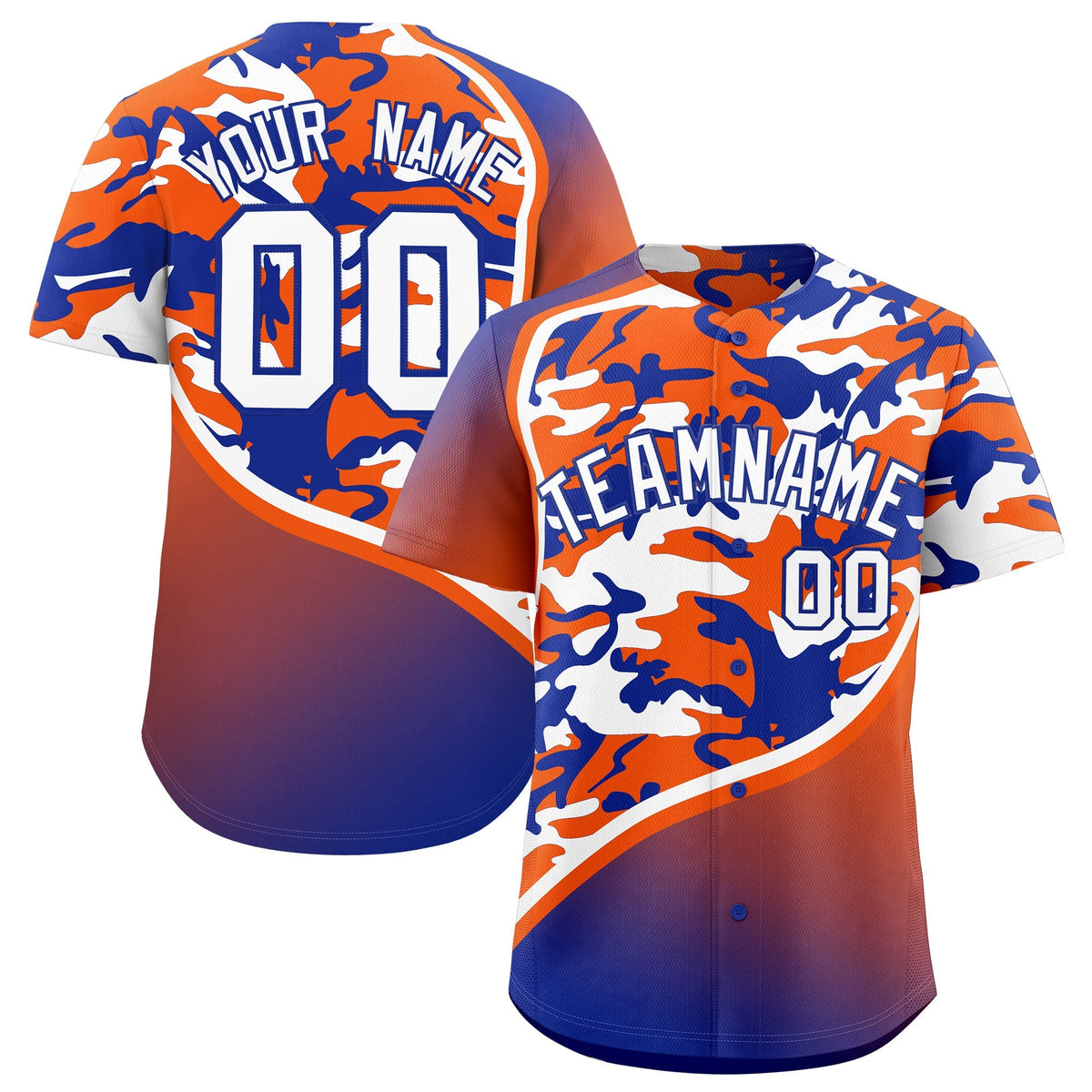Custom Orange Royal Blue White Camo Gradient Fashion Baseball Jersey | Perfect for Training,Sublimation Printed &amp; Stitched,Add Name and Numbern,Perfect for Teams | KXKSHOP
