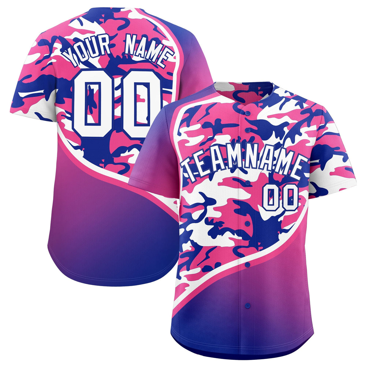 Custom Pink Royal Blue White Camo Gradient Fashion Baseball Jersey | Perfect for Training,Sublimation Printed &amp; Stitched,Add Name and Numbern,Perfect for Teams | KXKSHOP