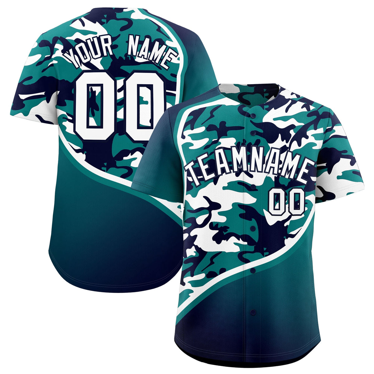 Custom Teal Navy White Camo Gradient Fashion Baseball Jersey | Perfect for Training,Sublimation Printed &amp; Stitched,Add Name and Numbern,Perfect for Teams | KXKSHOP