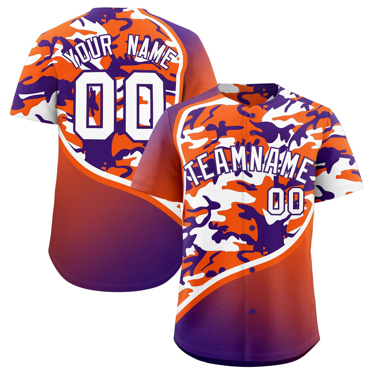 Custom Orange Purple White Camo Gradient Fashion Baseball Jersey | Perfect for Training,Sublimation Printed & Stitched,Add Name and Numbern,Perfect for Teams | KXKSHOP