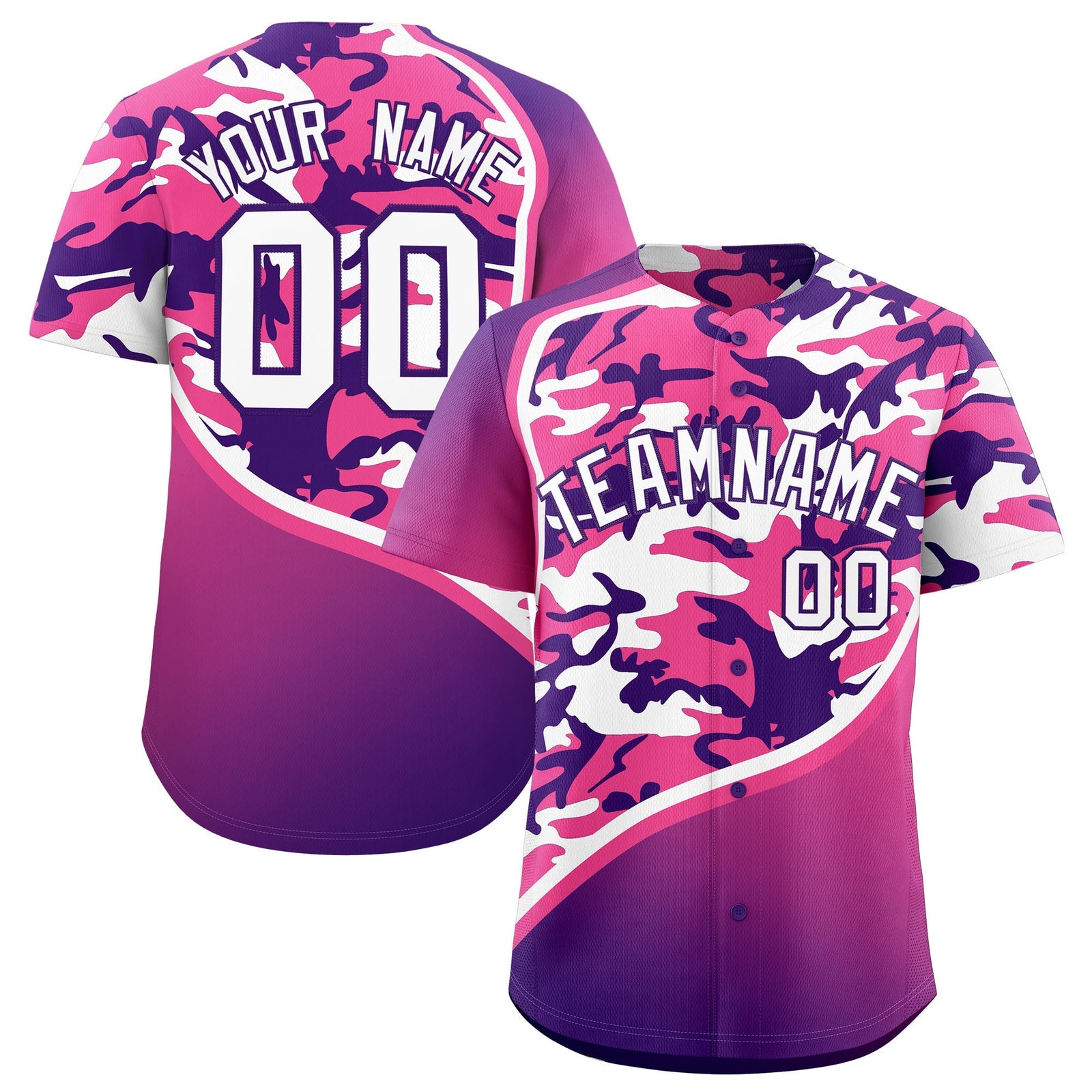 Custom Pink Purple White Camo Gradient Fashion Baseball Jersey | Perfect for Training,Sublimation Printed & Stitched,Add Name and Numbern,Perfect for Teams | KXKSHOP