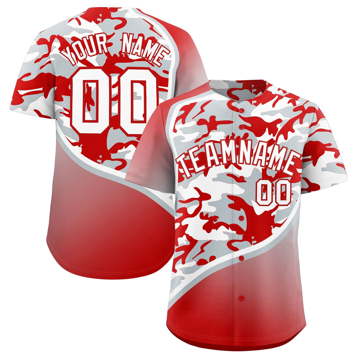 Custom Silver Red White Camo Gradient Fashion Baseball Jersey | Perfect for Training,Sublimation Printed &amp; Stitched,Add Name and Numbern,Perfect for Teams | KXKSHOP