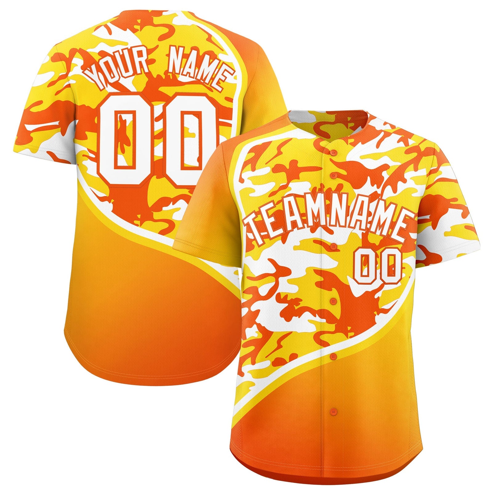 Custom Gold Orange White Camo Gradient Fashion Baseball Jersey | Perfect for Training,Sublimation Printed & Stitched,Add Name and Numbern,Perfect for Teams | KXKSHOP