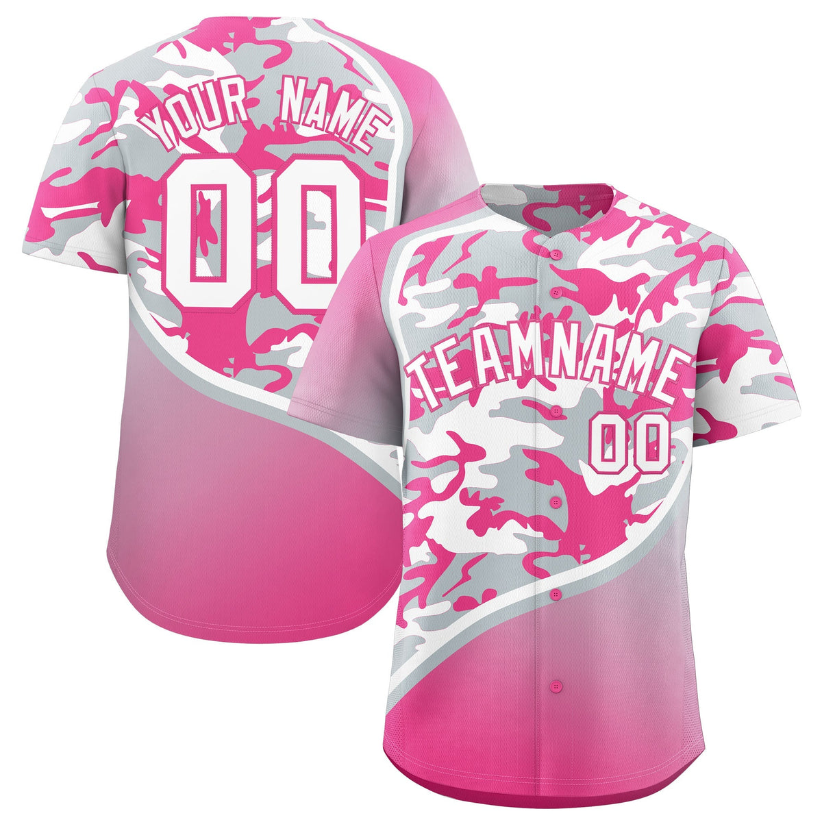 Custom Silver White Pink Camo Gradient Fashion Baseball Jersey | Perfect for Training,Sublimation Printed &amp; Stitched,Add Name and Numbern,Perfect for Teams | KXKSHOP