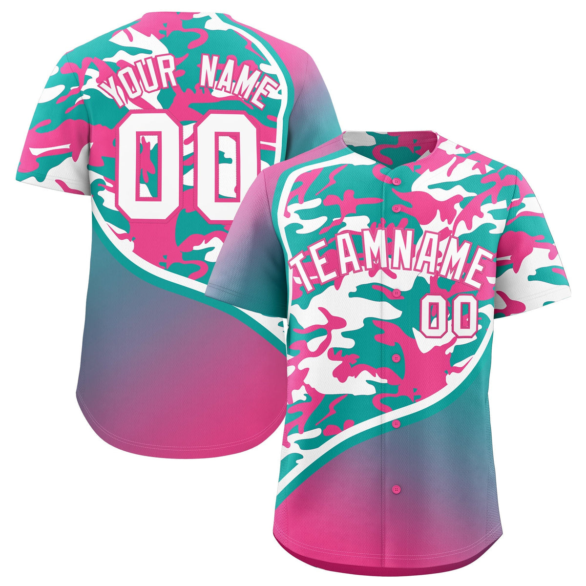 Custom Aqua White Pink Camo Gradient Fashion Baseball Jersey | Perfect for Training,Sublimation Printed & Stitched,Add Name and Numbern,Perfect for Teams | KXKSHOP
