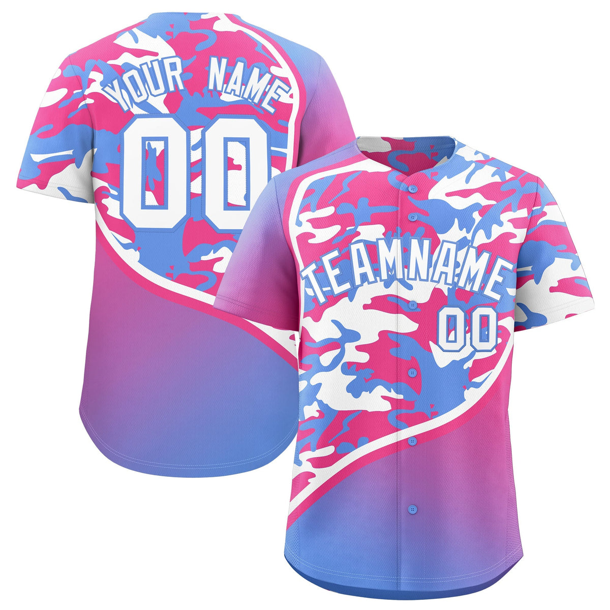 Custom Pink Light Blue White Camo Gradient Fashion Baseball Jersey | Perfect for Training,Sublimation Printed &amp; Stitched,Add Name and Numbern,Perfect for Teams | KXKSHOP