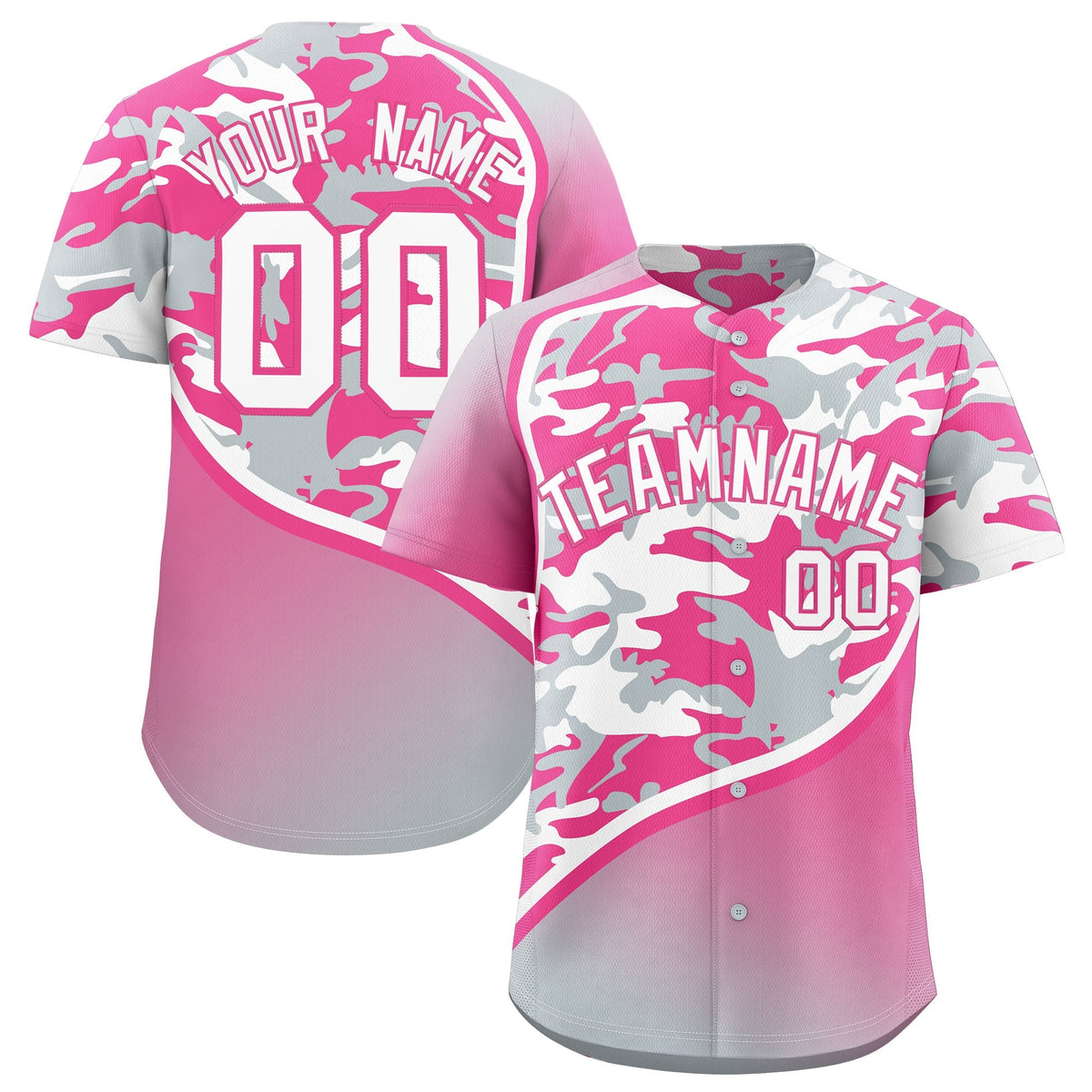 Custom Pink Silver White Camo Gradient Fashion Baseball Jersey | Perfect for Training,Sublimation Printed &amp; Stitched,Add Name and Numbern,Perfect for Teams | KXKSHOP
