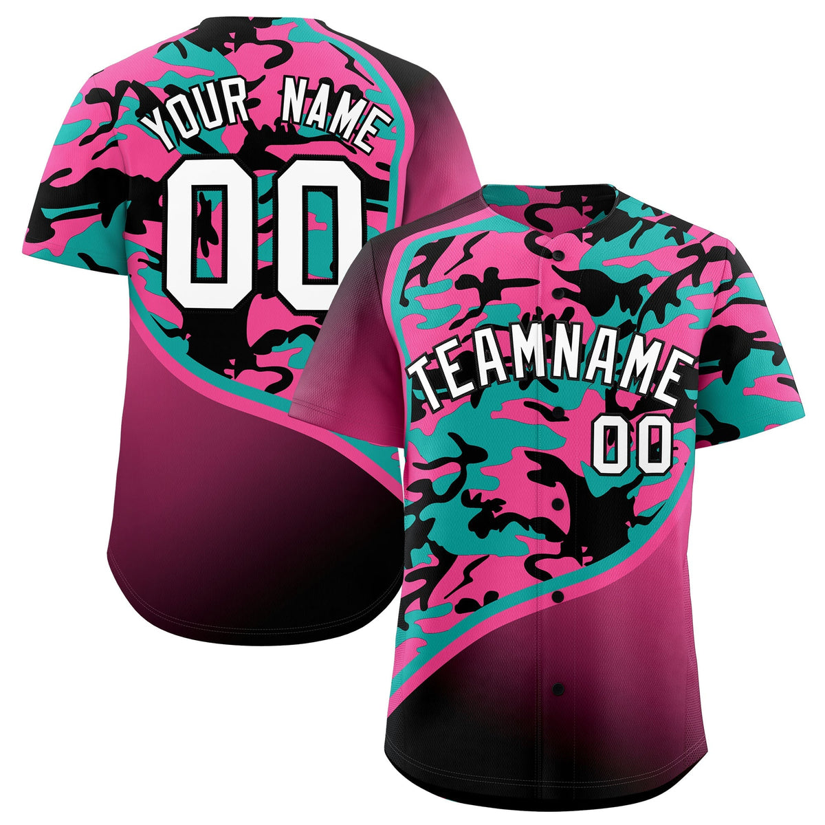 Custom Aqua Pink Black Camo Gradient Fashion Baseball Jersey | Perfect for Training,Sublimation Printed & Stitched,Add Name and Numbern,Perfect for Teams | KXKSHOP