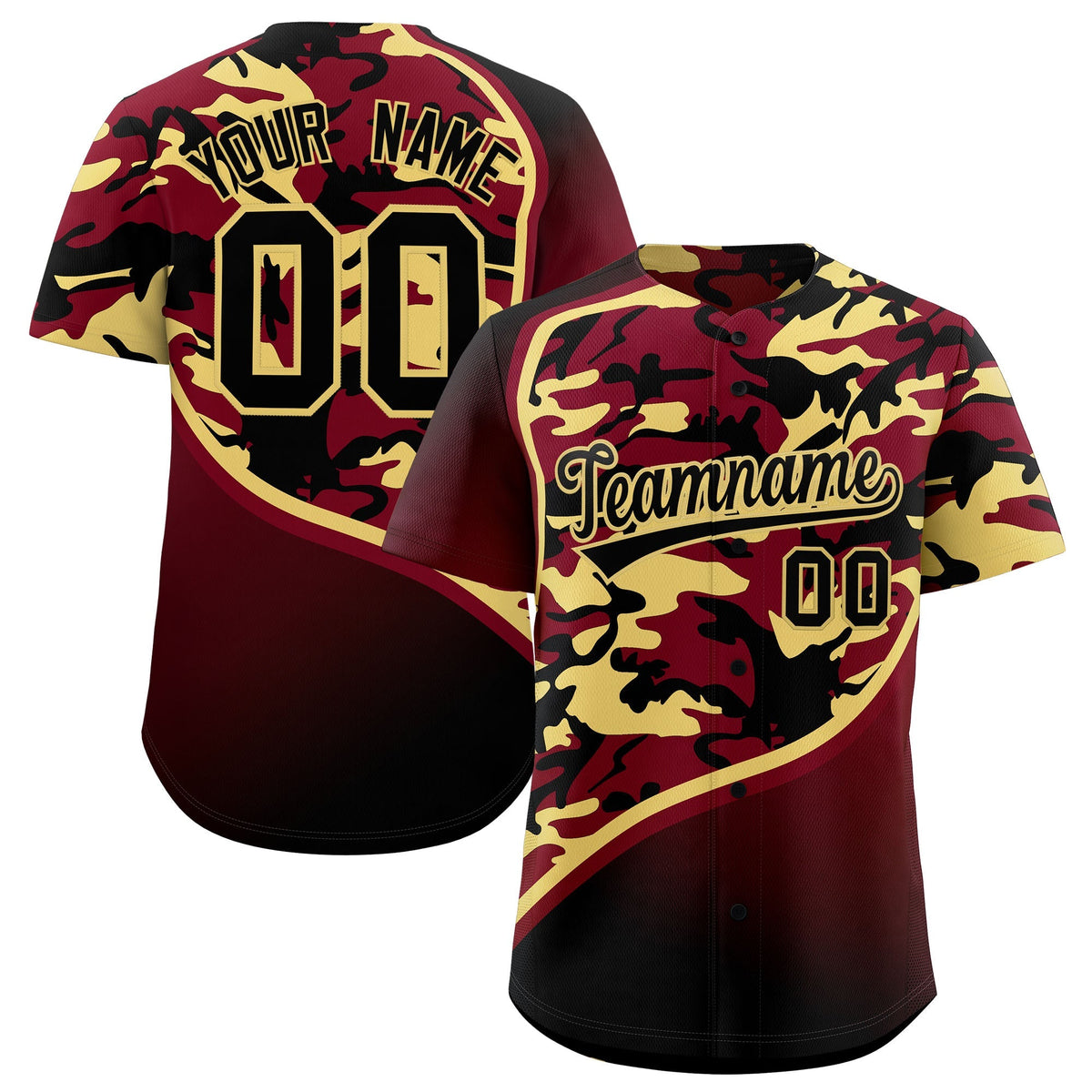 Custom Khaki Crimson Black Camo Gradient Fashion Baseball Jersey | Perfect for Training,Sublimation Printed &amp; Stitched,Add Name and Numbern,Perfect for Teams | KXKSHOP
