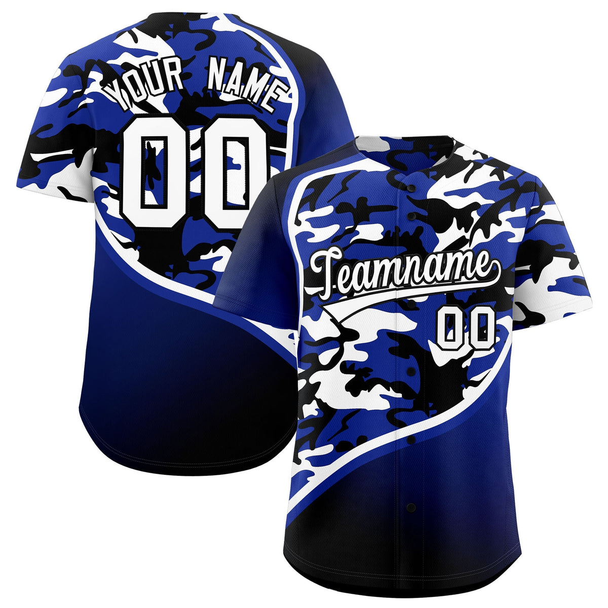 Custom Royal Blue Black White Camo Gradient Fashion Baseball Jersey | Perfect for Training,Sublimation Printed &amp; Stitched,Add Name and Numbern,Perfect for Teams | KXKSHOP