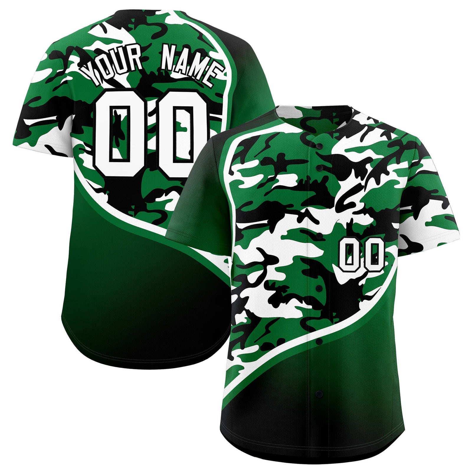 Custom Kelly Green White Black Camo Gradient Fashion Baseball Jersey | Perfect for Training,Sublimation Printed & Stitched,Add Name and Numbern,Perfect for Teams | KXKSHOP