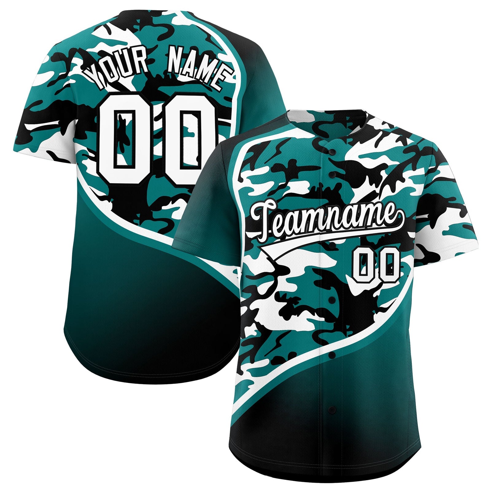 Custom Teal Black White Camo Gradient Fashion Baseball Jersey | Perfect for Training,Sublimation Printed & Stitched,Add Name and Numbern,Perfect for Teams | KXKSHOP