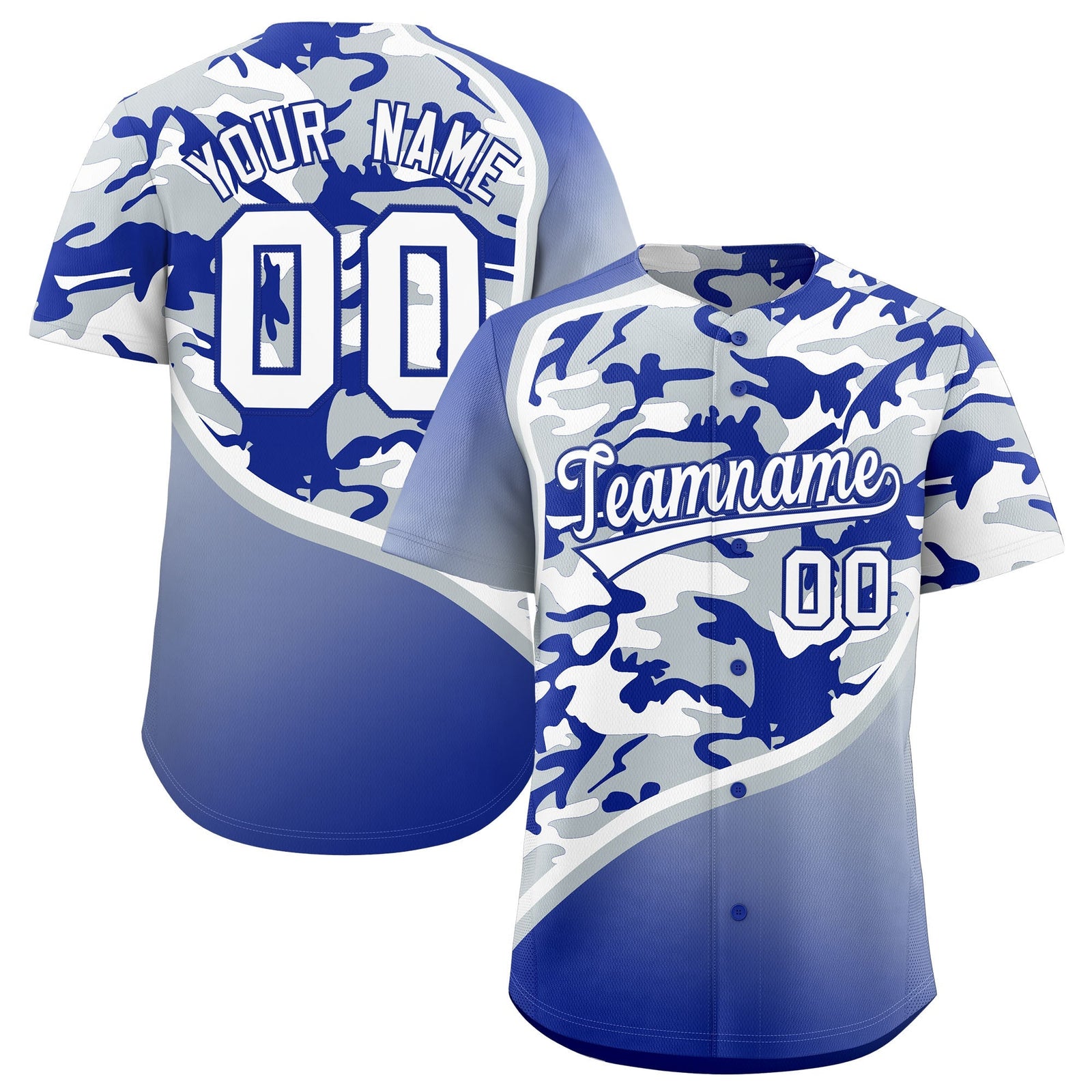 Custom Silver Royal Blue White Camo Gradient Fashion Baseball Jersey | Perfect for Training,Sublimation Printed & Stitched,Add Name and Numbern,Perfect for Teams | KXKSHOP