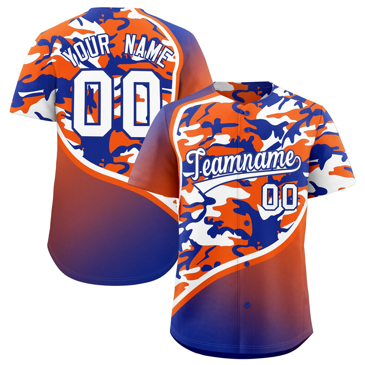 Custom Orange Royal Blue White Camo Gradient Fashion Baseball Jersey | Perfect for Training,Sublimation Printed &amp; Stitched,Add Name and Numbern,Perfect for Teams | KXKSHOP