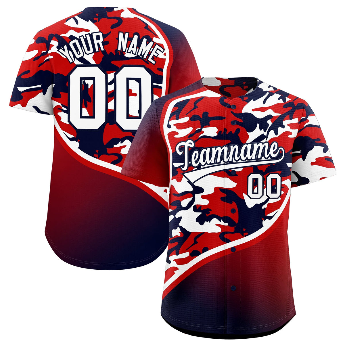 Custom Red White Navy Camo Gradient Fashion Baseball Jersey | Perfect for Training,Sublimation Printed & Stitched,Add Name and Numbern,Perfect for Teams | KXKSHOP