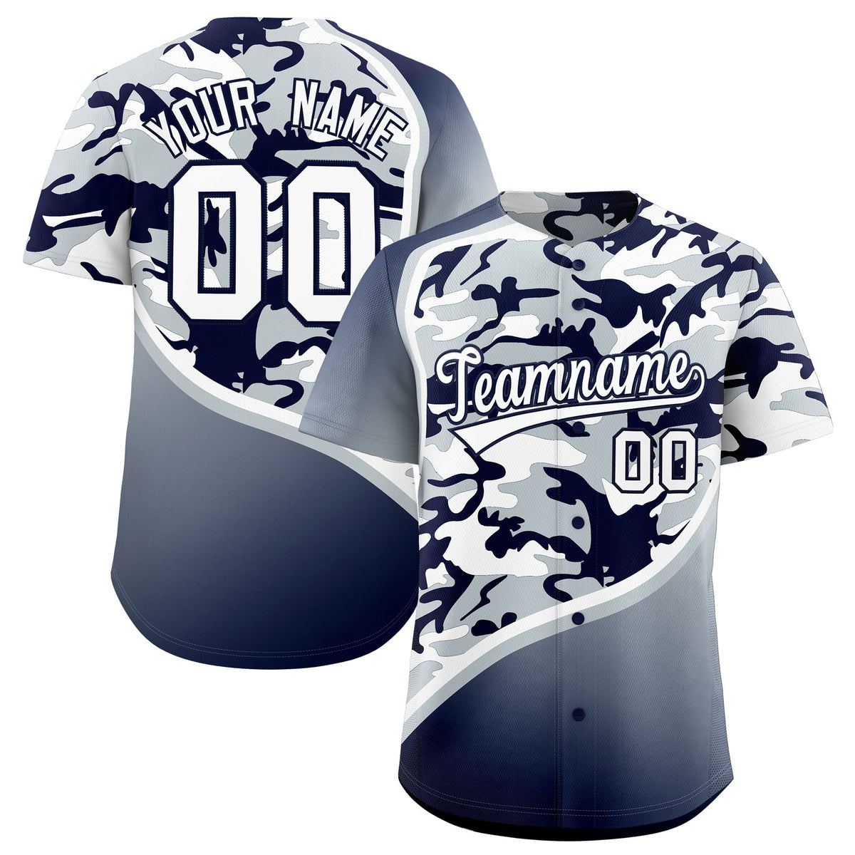 Custom Silver Navy White Camo Gradient Fashion Baseball Jersey | Perfect for Training,Sublimation Printed &amp; Stitched,Add Name and Numbern,Perfect for Teams | KXKSHOP