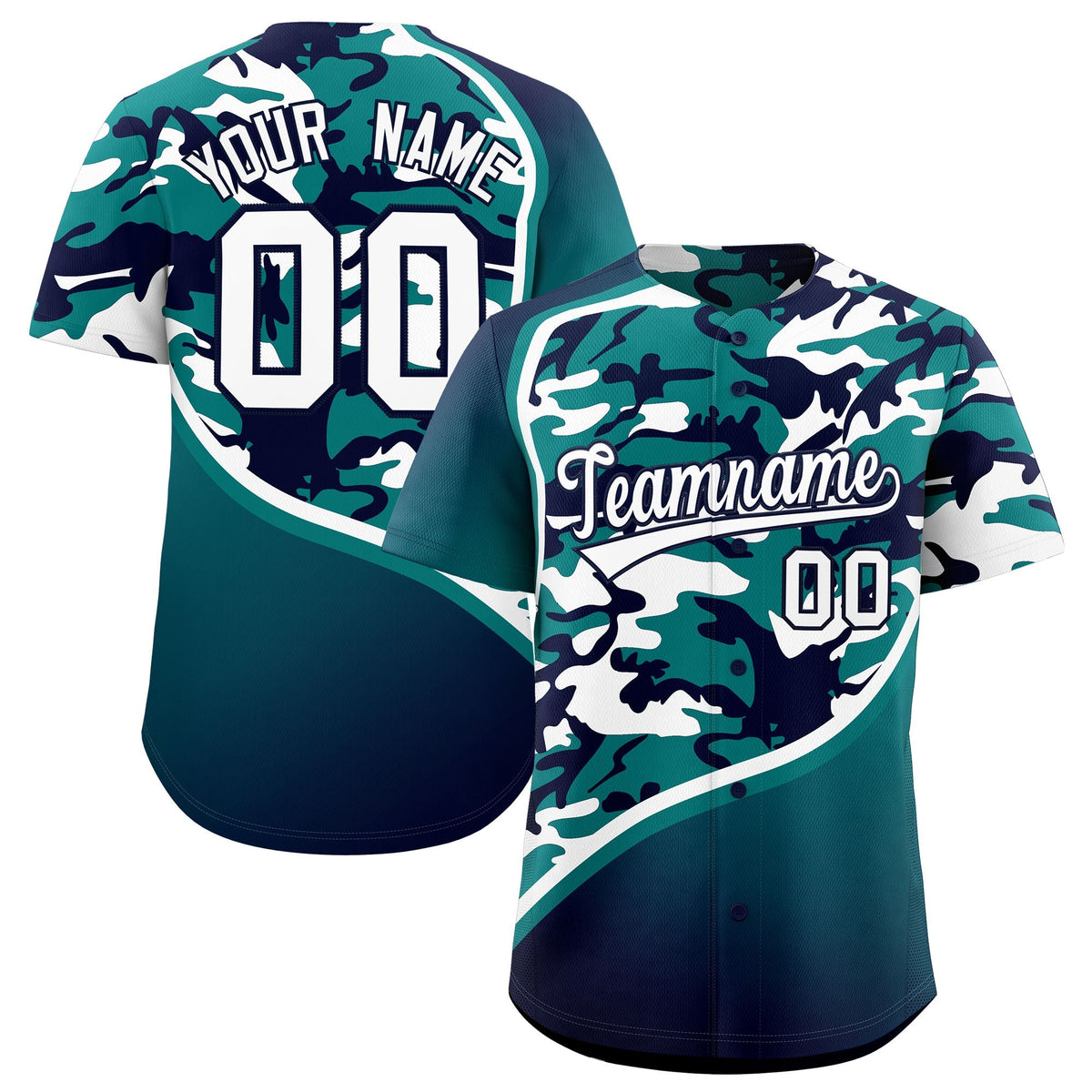Custom Teal Navy White Camo Gradient Fashion Baseball Jersey | Perfect for Training,Sublimation Printed &amp; Stitched,Add Name and Numbern,Perfect for Teams | KXKSHOP