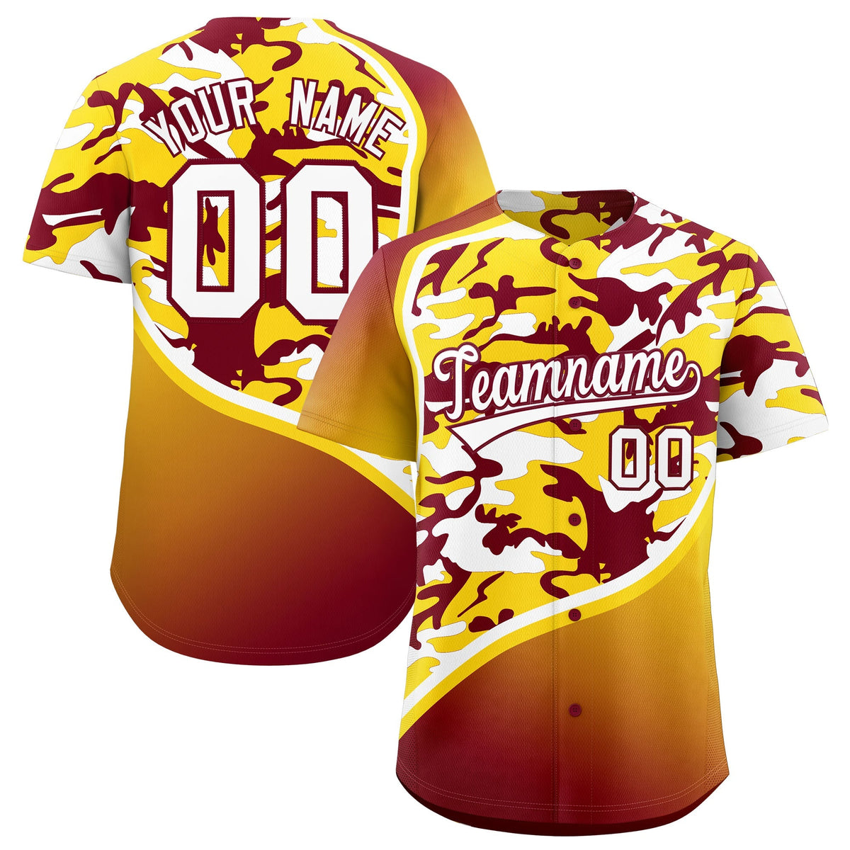 Custom Crimson Gold White Camo Gradient Fashion Baseball Jersey | Perfect for Training,Sublimation Printed & Stitched,Add Name and Numbern,Perfect for Teams | KXKSHOP