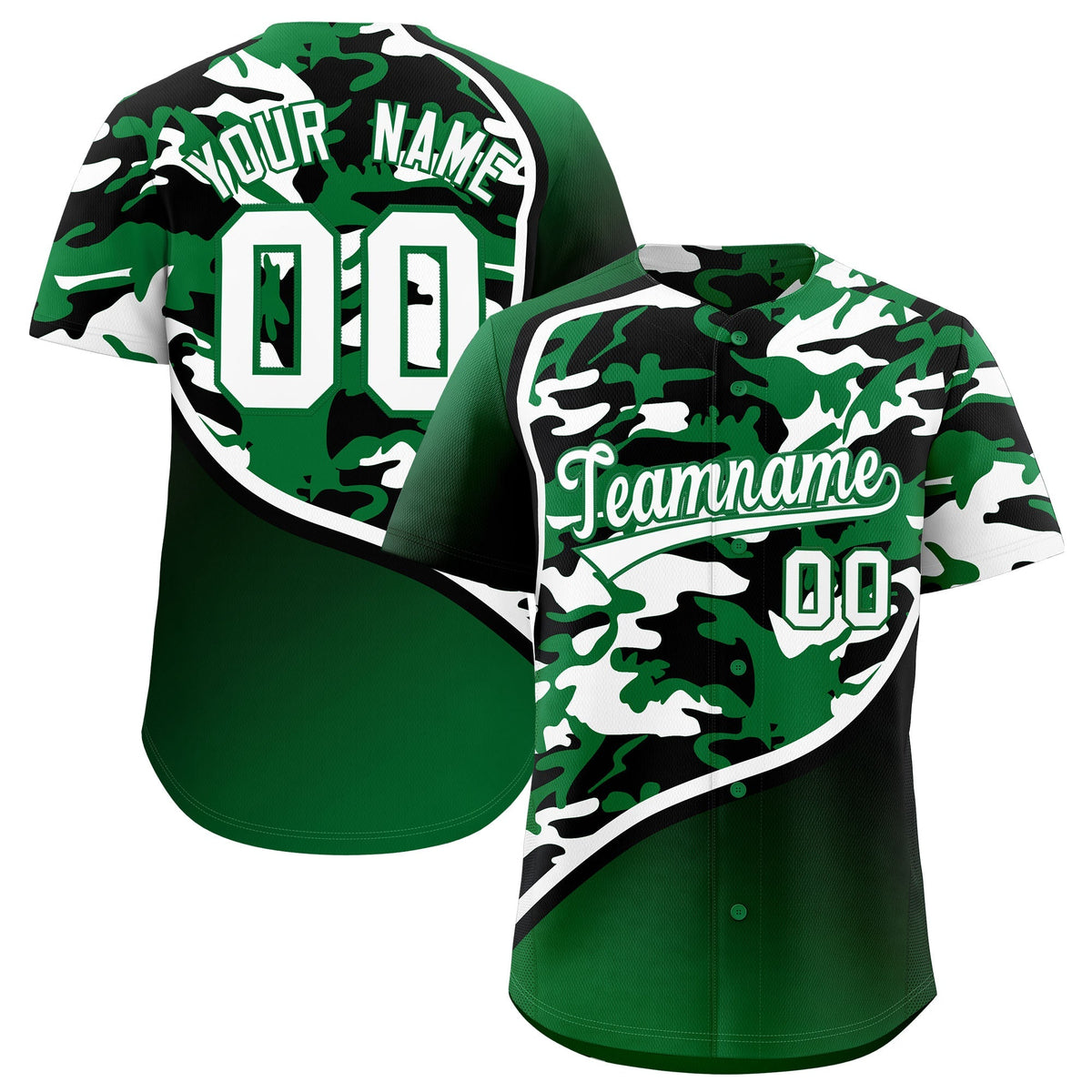 Custom Kelly Green Black White Camo Gradient Fashion Baseball Jersey | Perfect for Training,Sublimation Printed &amp; Stitched,Add Name and Numbern,Perfect for Teams | KXKSHOP