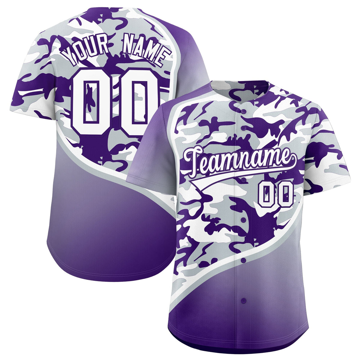 Custom Silver Purple White Camo Gradient Fashion Baseball Jersey | Perfect for Training,Sublimation Printed &amp; Stitched,Add Name and Numbern,Perfect for Teams | KXKSHOP