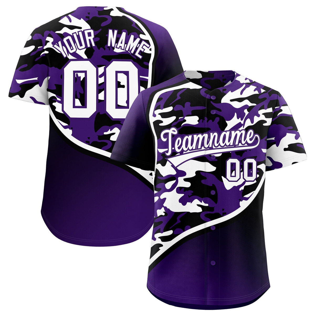 Custom Purple Black White Camo Gradient Fashion Baseball Jersey | Perfect for Training,Sublimation Printed &amp; Stitched,Add Name and Numbern,Perfect for Teams | KXKSHOP
