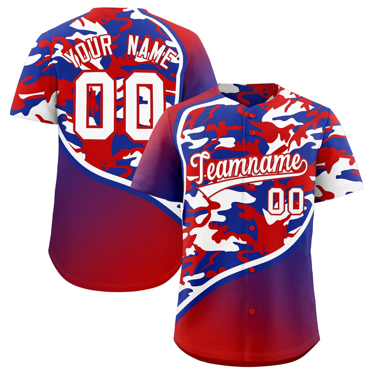 Custom Red Royal Blue White Camo Gradient Fashion Baseball Jersey | Perfect for Training,Sublimation Printed &amp; Stitched,Add Name and Numbern,Perfect for Teams | KXKSHOP