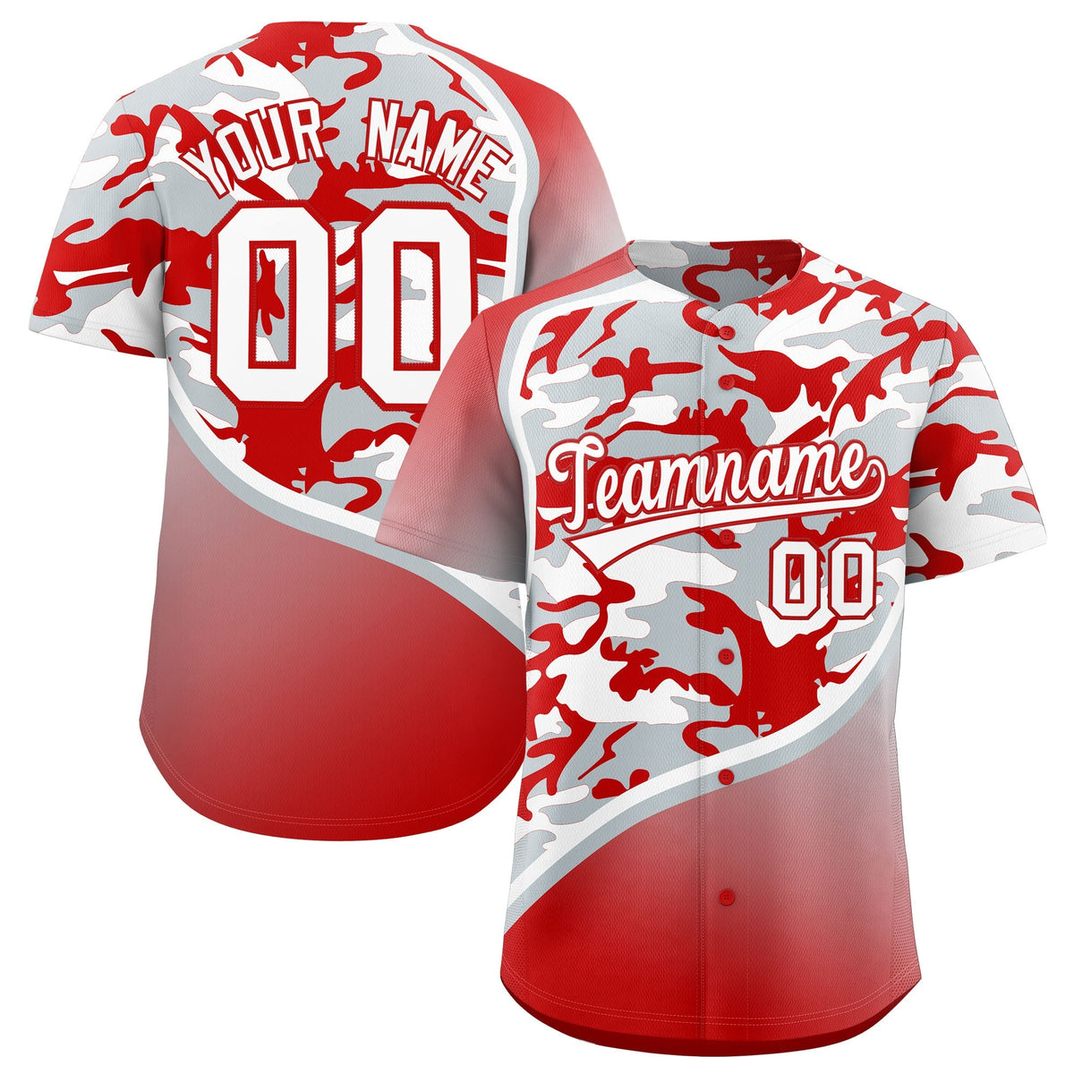 Custom Silver Red White Camo Gradient Fashion Baseball Jersey | Perfect for Training,Sublimation Printed &amp; Stitched,Add Name and Numbern,Perfect for Teams | KXKSHOP
