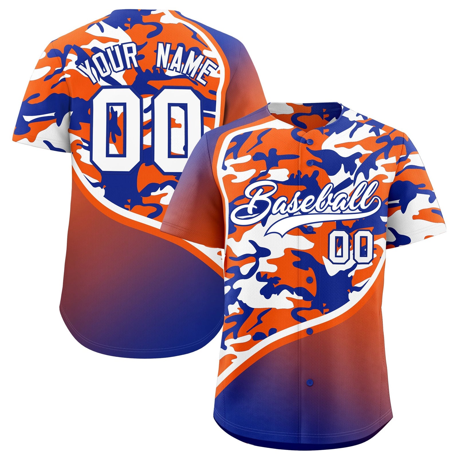 Custom Orange Royal Blue White Camo Gradient Fashion Baseball Jersey | Perfect for Training,Sublimation Printed & Stitched,Add Name and Numbern,Perfect for Teams | KXKSHOP